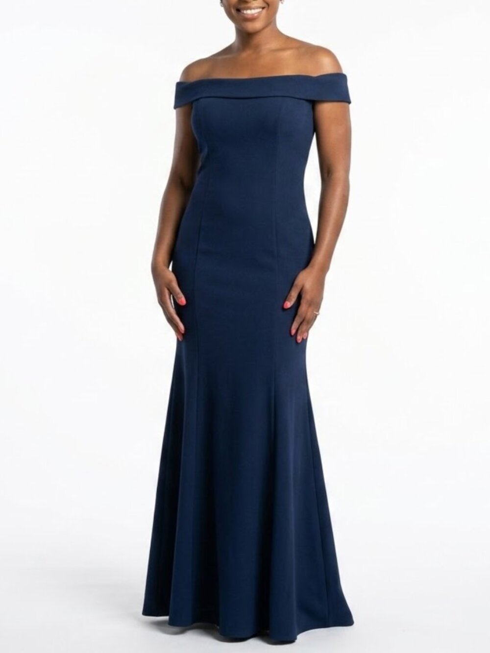 ASPEED Navy Blue Off Shoulder Column Gown Mermaid Maxi Dress Wedding Size L
